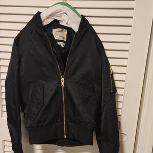 Black Bomber Jacket with Gold Zipper